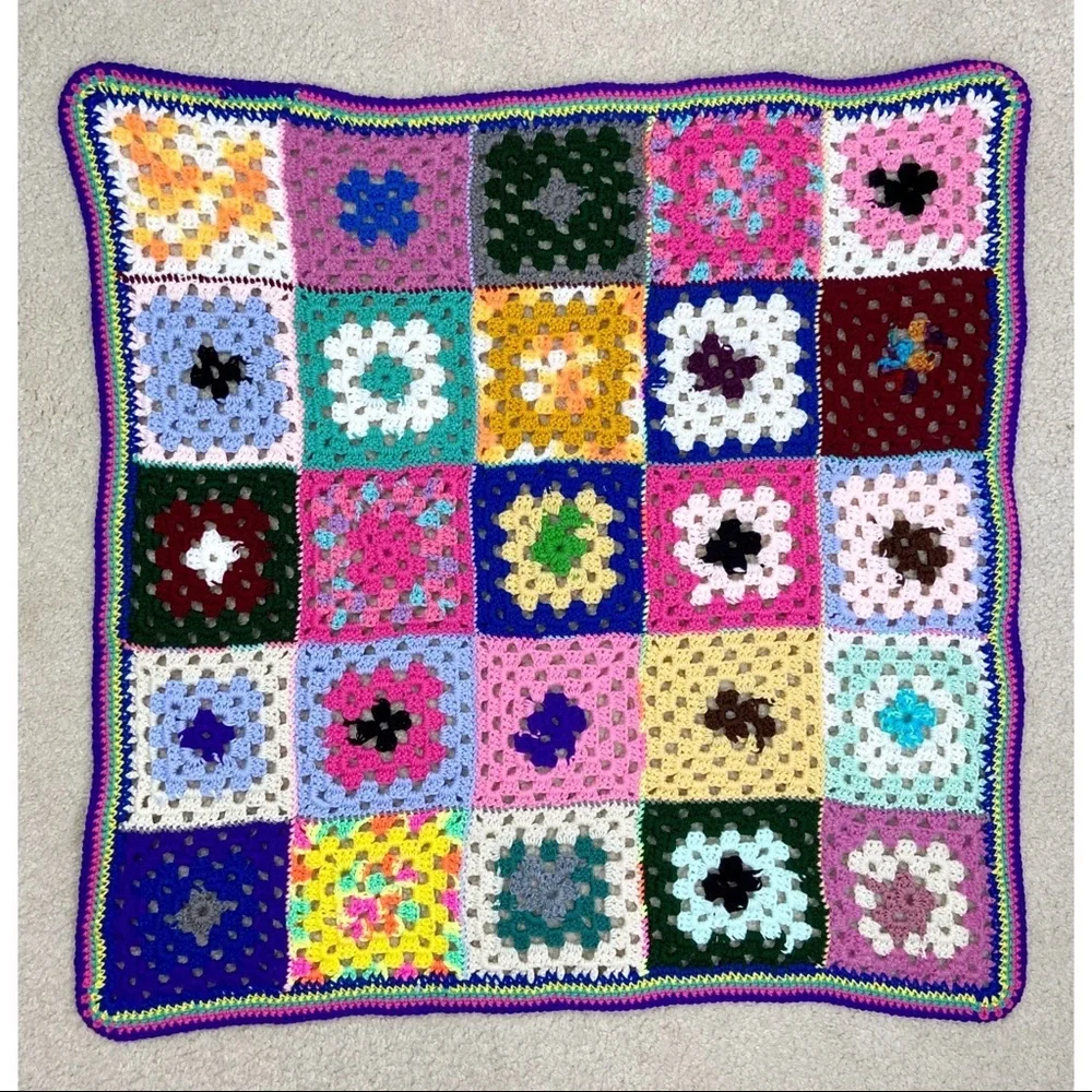 Granny Square Crochet Multicolor Afghan Throw Blanket